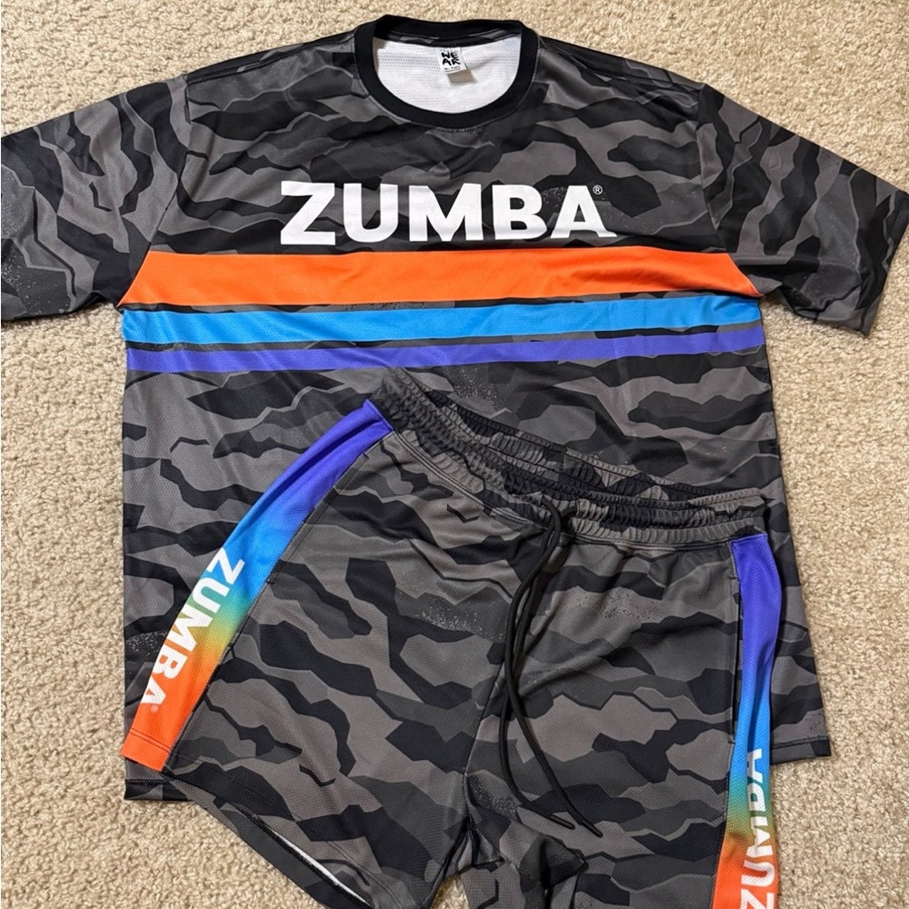 Zumba Fitness Camouflage Joggers with Multicolor Stripes